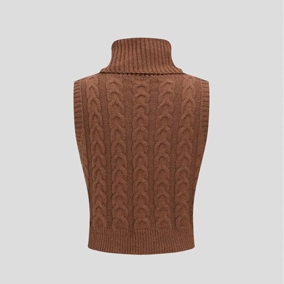 NWT CIDER Women’s Sleeveless Sweater Turtleneck Cable Knit Cropped Vest - Picture 5 of 6